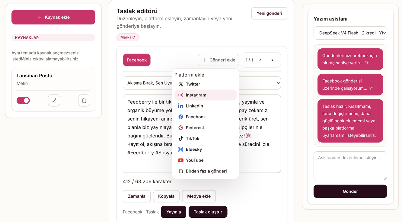Çoklu platform gönderi üretim ekranı